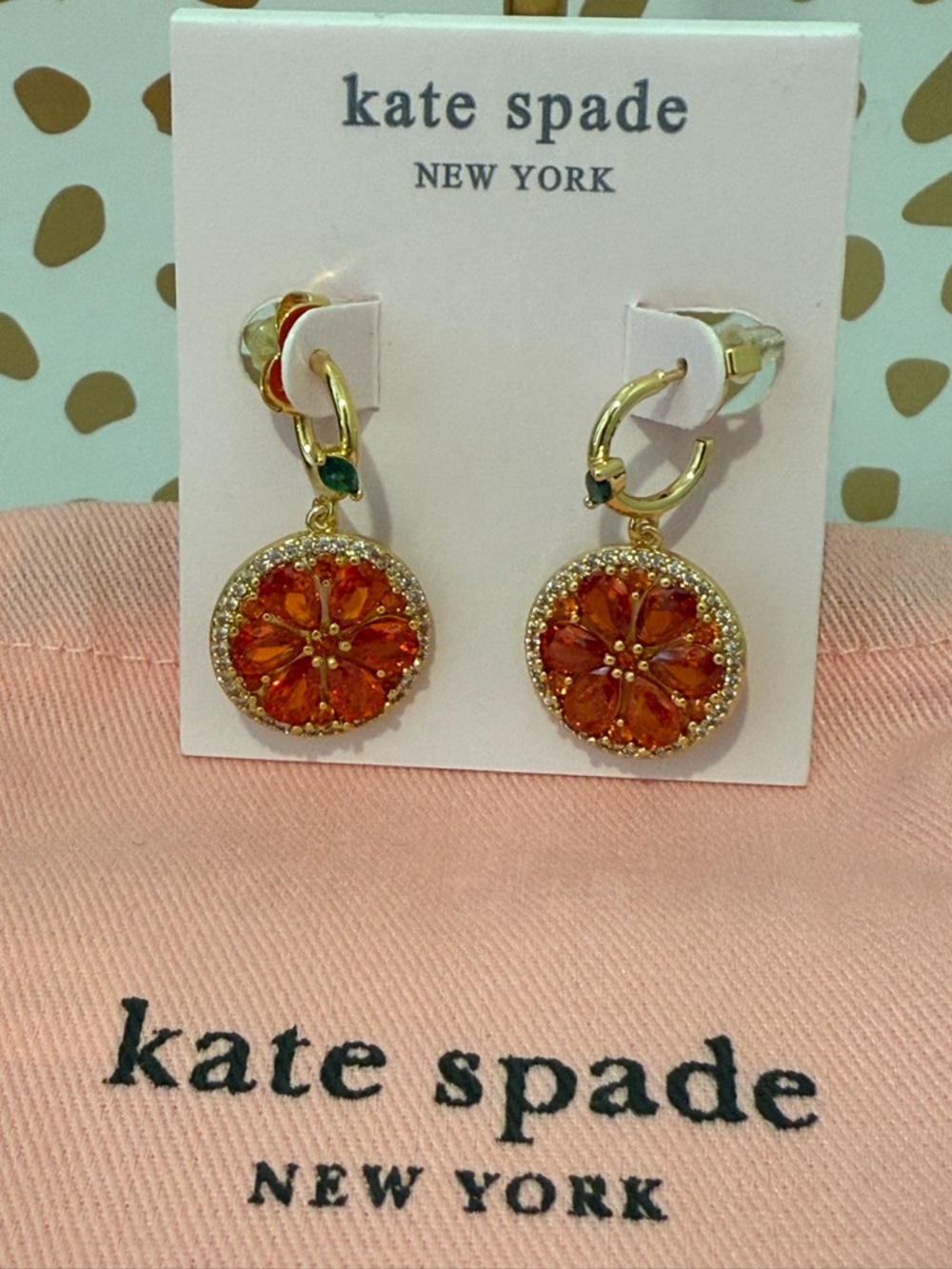 kate spade Gold-Tone Orange Floral Crystal Hoop Earrings